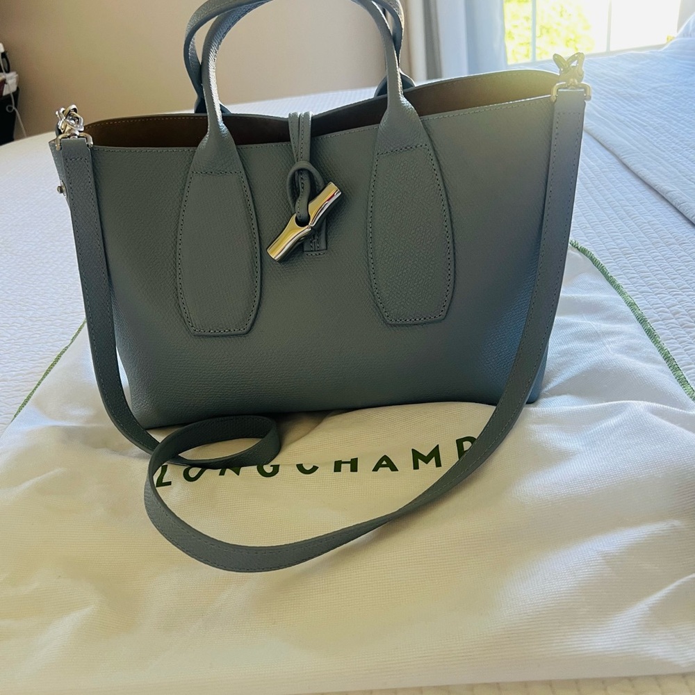 Longchamp Blue Shoulder Bag with Leather Handles